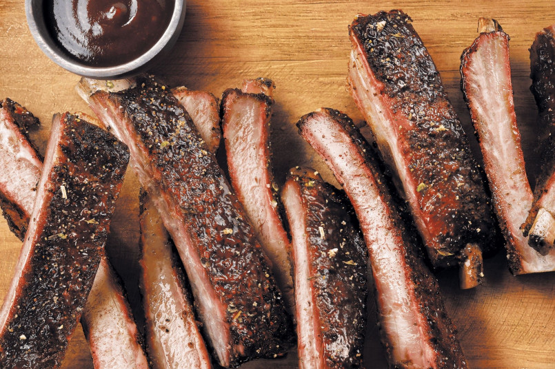 Memphis dry rub ribs Rack of Memphis-style dry rub ribs showing signature spice coating