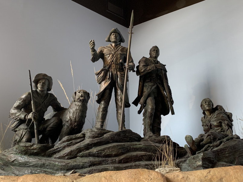 Sacagawea Lewis Clark expedition Historical rendering of Sacagawea guiding Lewis and Clark through mountain terrain