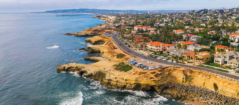 San Diego coastline with beaches and waterfront properties