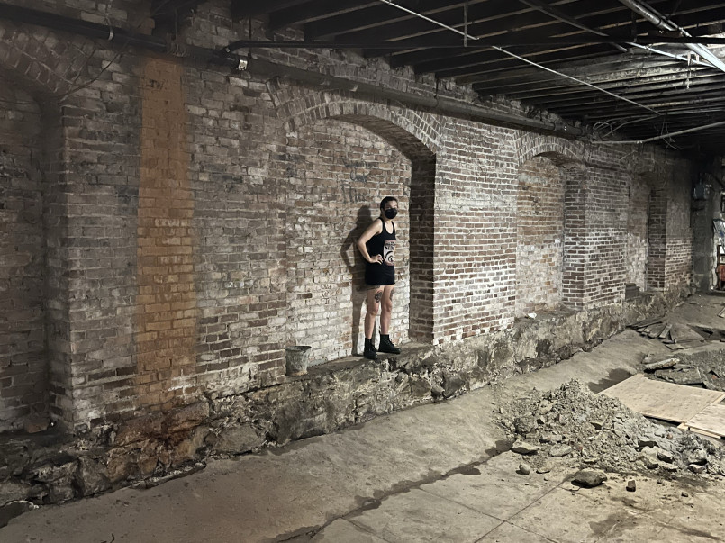 Preserved underground sidewalk with vintage storefronts in Seattle