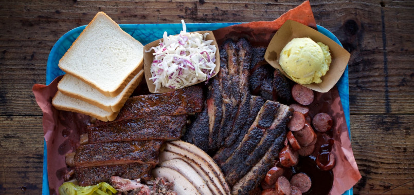 Franklin barbecue brisket austin texas Sliced brisket with perfect smoke ring at Franklin Barbecue in Austin, Texas