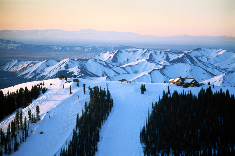 Idaho winter mountains, sun valley Snow-covered mountains in Idaho with skiers enjoying pristine powder conditions