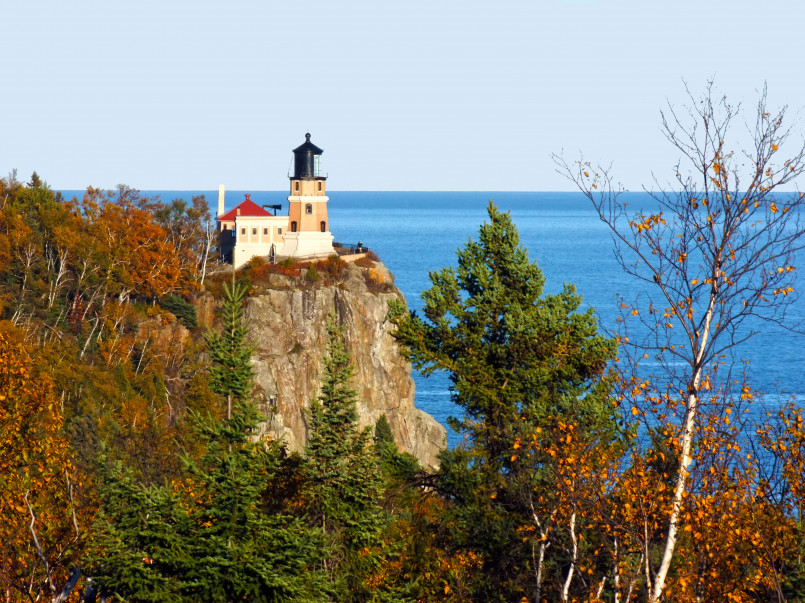Historic Split Rock Lighthouse perched on a cliff above Lake Superior