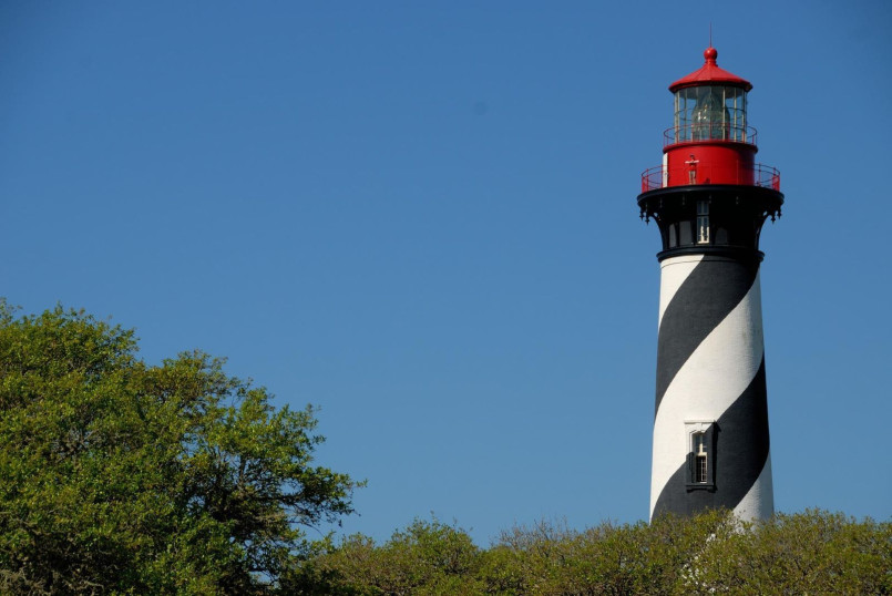 St Augustine Lighthouse spiral striped tower Florida Black and white striped lighthouse tower in St. Augustine, Florida