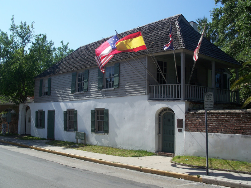 Historic Spanish colonial buildings made of coquina stone in St. Augustine