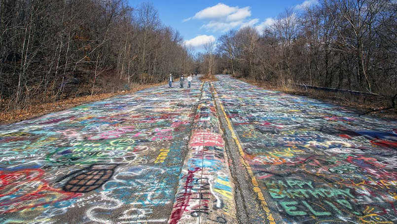 Steam rising from cracks in an abandoned road in Centralia, Pennsylvania