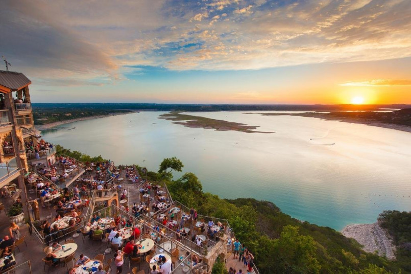 Lake Travis Texas sunset Sunset view over Lake Travis near Austin, Texas