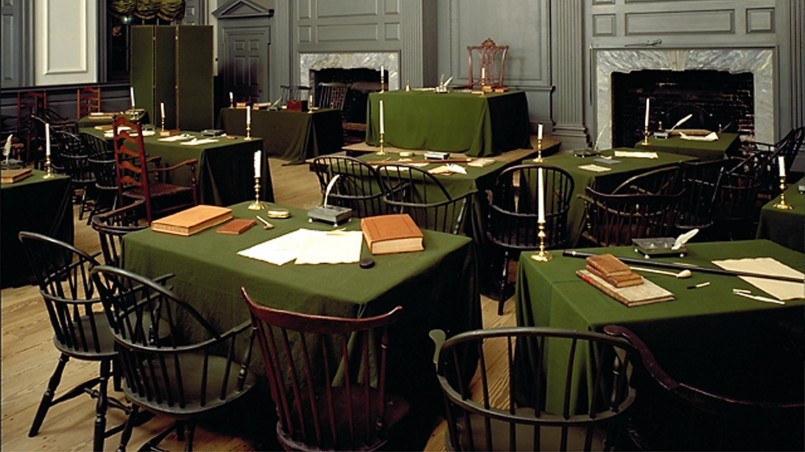 The Assembly Room in Independence Hall where the Declaration of Independence was signed