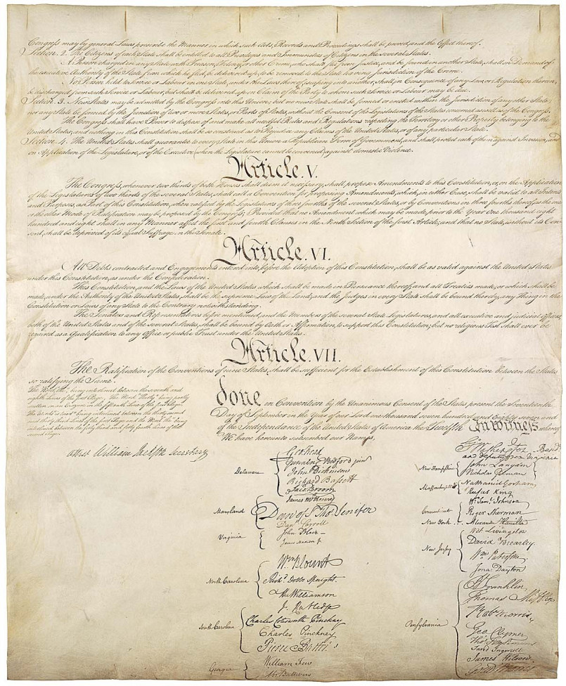 The official document showing Delaware's unanimous ratification of the U.S. Constitution