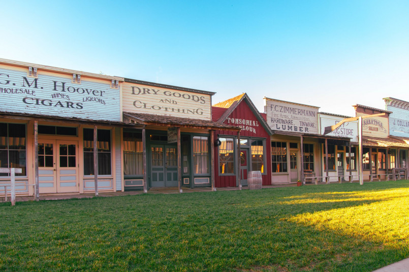 Boot Hill Museum Dodge City Kansas The restored Front Street at Boot Hill Museum in Dodge City with historic buildings and period performers