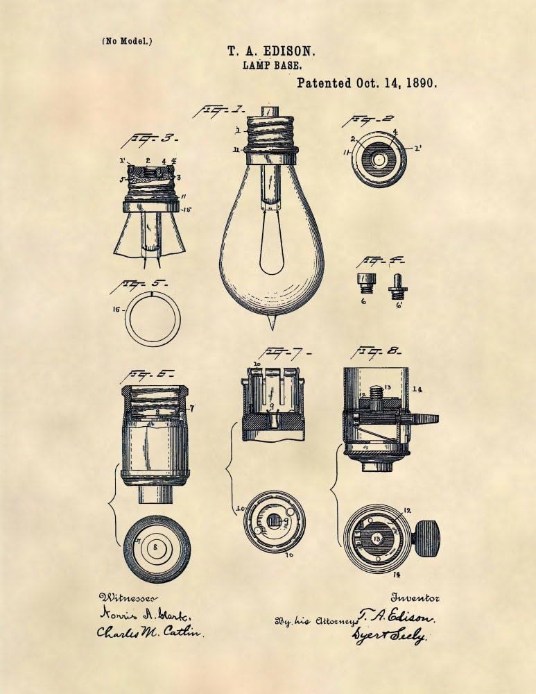 Thomas Edison's original light bulb patent drawing