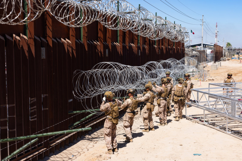Section of the border barrier between the United States and Mexico in the Arizona desert