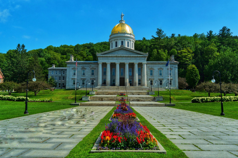 Vermont State House in Montpelier with golden dome