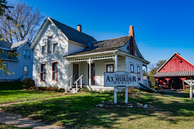Villisca Ax Murder House Iowa Small white frame house with a front porch where the infamous 1912 murders occurred