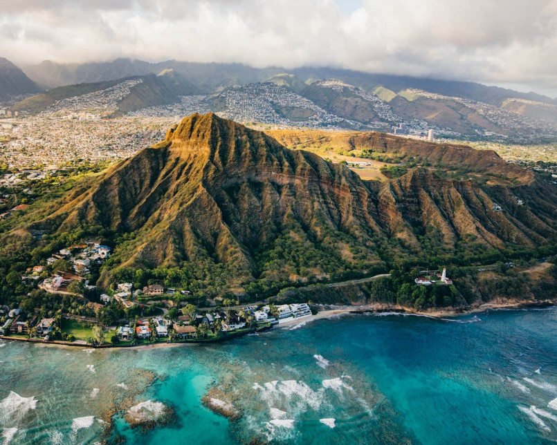 Waikiki Beach in Honolulu with Diamond Head crater in the background