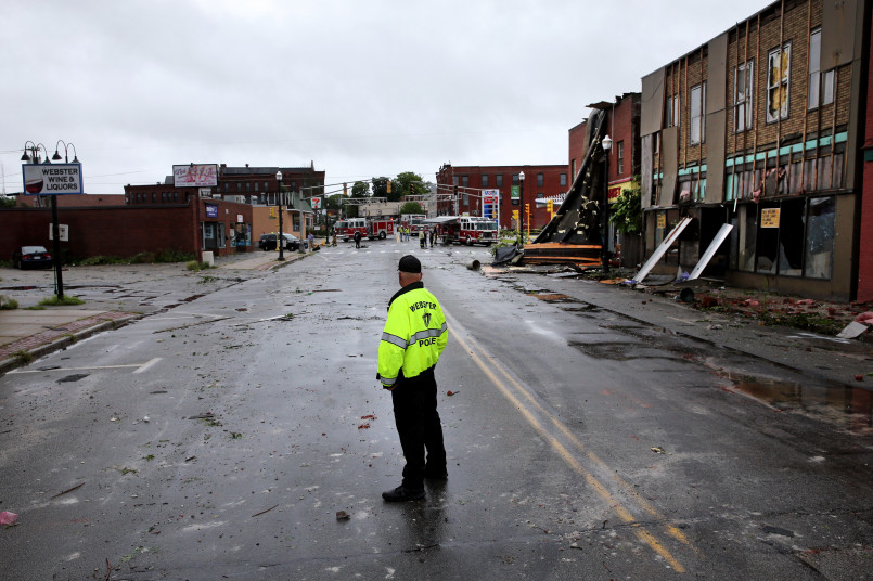 Downtown Webster, Massachusetts with local shops and businesses along Main Street