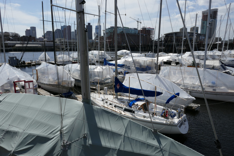 Powerful winter winds creating whitecaps in Boston Harbor