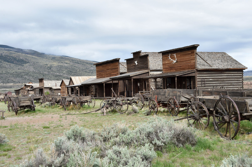 Preserved historic frontier buildings in a Wyoming ghost town