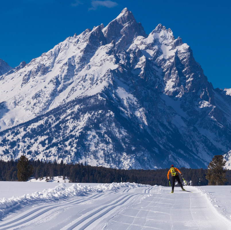 Snow-covered Grand Teton mountains in Wyoming winter